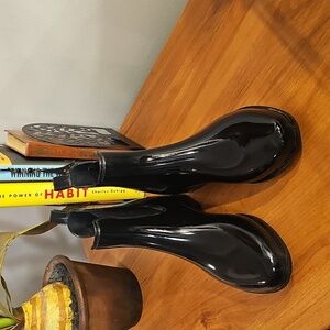 Mobesano Chic Black Patten Leather Ankle Boot/Rain Boot,  Size 6